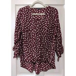 West Kei  Allen Surplice Hi Low Blouse Abstract Dots Artsy Woman's L(1281)